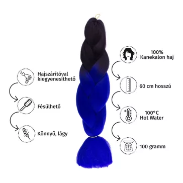 Afro ombre szintetikus 100% kanekalon haj bicolor #19 fekete-királykék