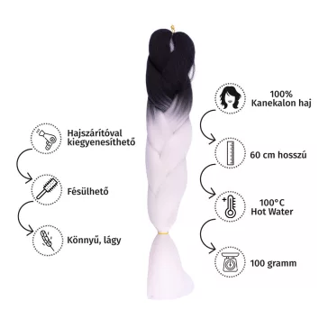 Afro ombre szintetikus 100% kanekalon haj bicolor #30 fekete-fehér