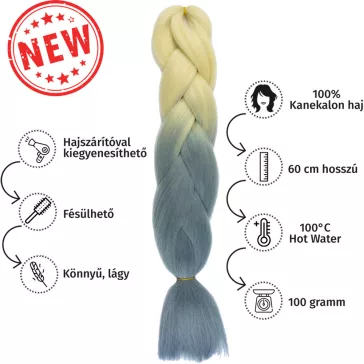 Afro ombre szintetikus 100% kanekalon haj bicolor #47 szőke-acélszürke
