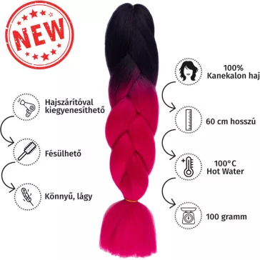 Afro ombre szintetikus 100% kanekalon haj bicolor #7 fekete-ciklámen