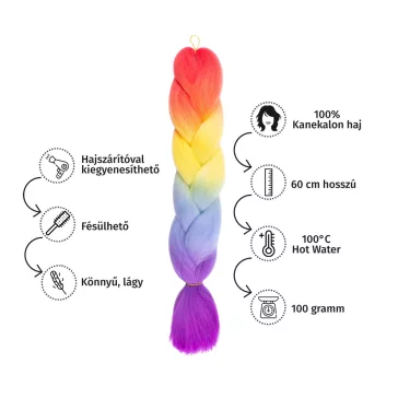   Afro ombre szintetikus 100% kanekalon haj quadcolor #4 szivárvány