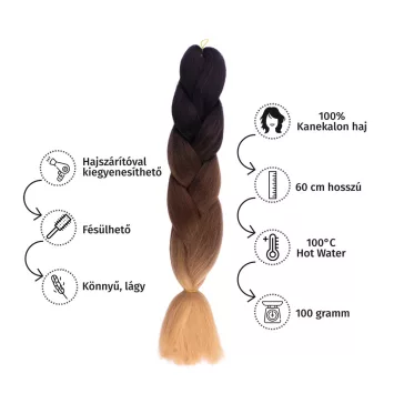   Afro ombre szintetikus 100% kanekalon haj tricolor #14 fekete-barna-karamell
