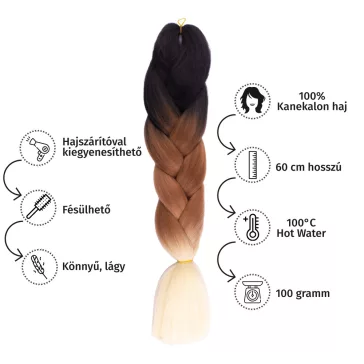 Afro ombre szintetikus 100% kanekalon haj tricolor #15 fekete-mogyoró-platinablond