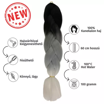 Afro ombre szintetikus 100% kanekalon haj tricolor #18 fekete-szürke-fehér