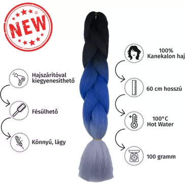 Afro ombre szintetikus 100% kanekalon haj tricolor #19 fekete-királykék-szürke