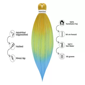   Afro ombre szintetikus 100% kanekalon haj 80g #22 sárga-világoskék