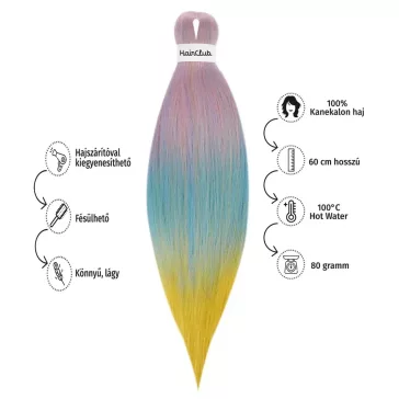   Afro ombre szintetikus 100% kanekalon haj 80g #27 szivárvány-türkiz-sárga